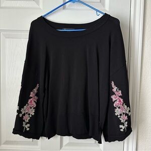 INC Embroidered Bell Sleeve Top | Floral Embroidered Top | Large